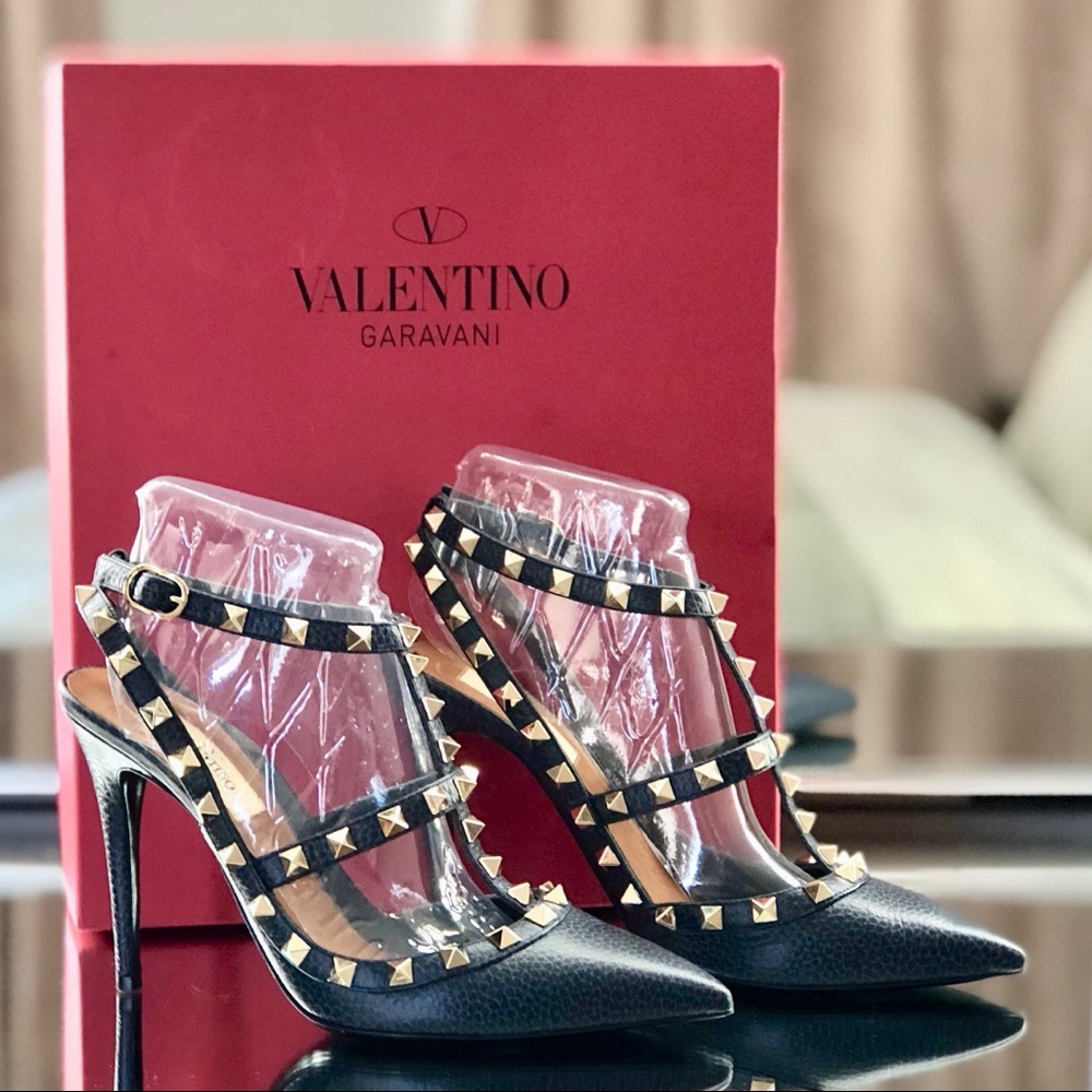 Valentino navy blue studded stilettos